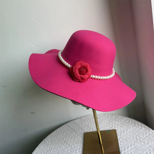 French style women's fedora hat with wide brim, felt material, suitable for winter and autumn, from MANDOTOS INTERNATIONAL.