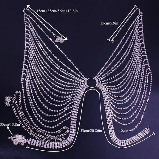 Geometric Bikini Chest Chain with Crystal and Rhinestone Accents - MANDOTOS INTERNATIONAL