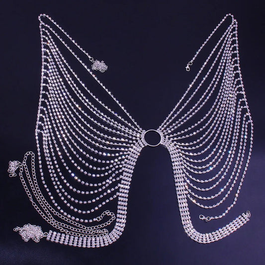 Geometric Bikini Chest Chain with Crystal and Rhinestone Accents - MANDOTOS INTERNATIONAL
