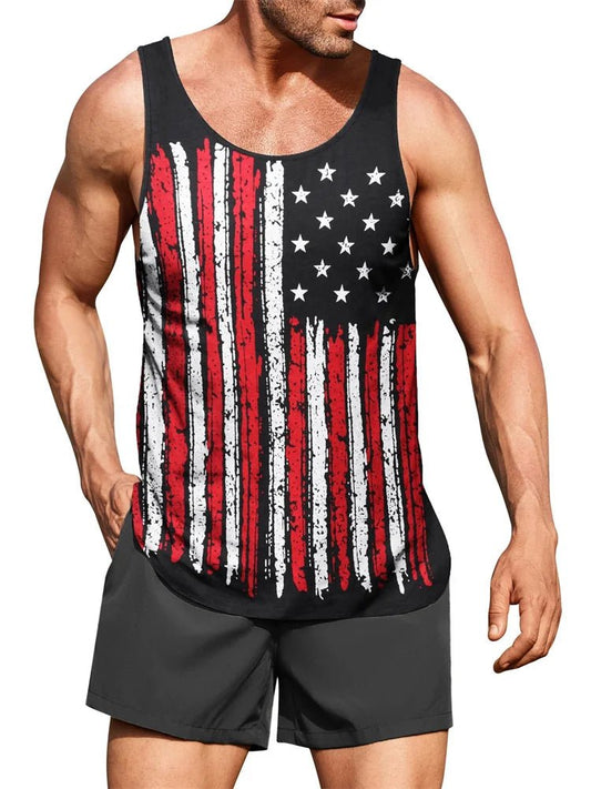 Mandotos International Hawaiian palm print men's tank top, perfect for summer beach trips and casual outdoor wear.