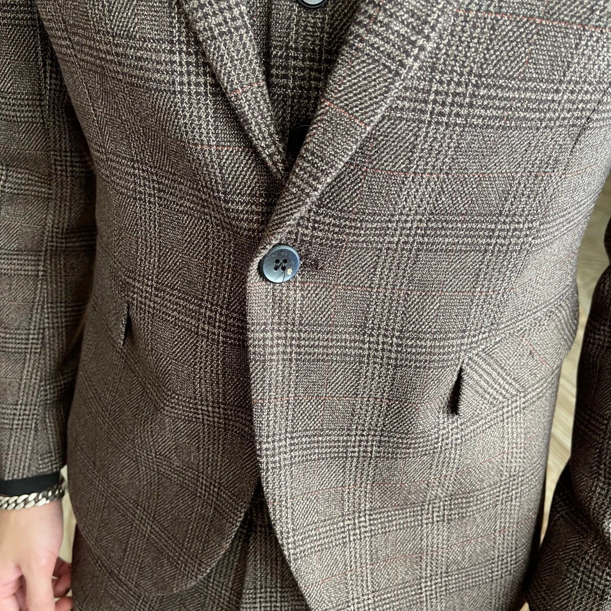 High-Quality British Korean Style Plaid Men's 3-Piece Business Casual Suit Set - MANDOTOS INTERNATIONAL