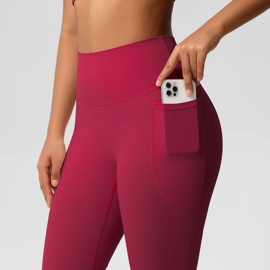 High Waist Women's Leggings Stretch Yoga Pants Tights With Pockets Push Up Fitness Running Sportswear Solid Color Pants - Mandotos International
