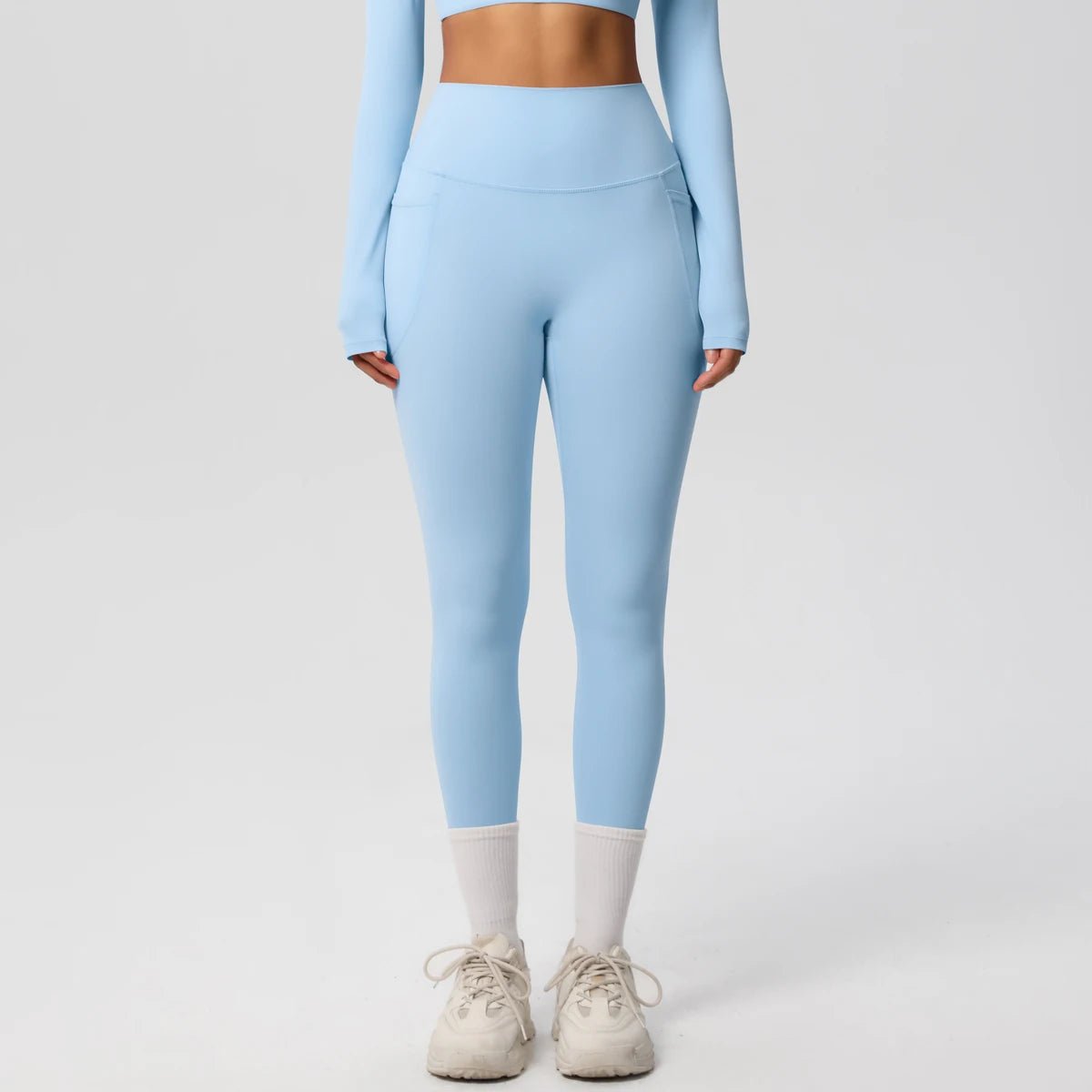 High Waist Women's Leggings Stretch Yoga Pants Tights With Pockets Push Up Fitness Running Sportswear Solid Color Pants - Mandotos International