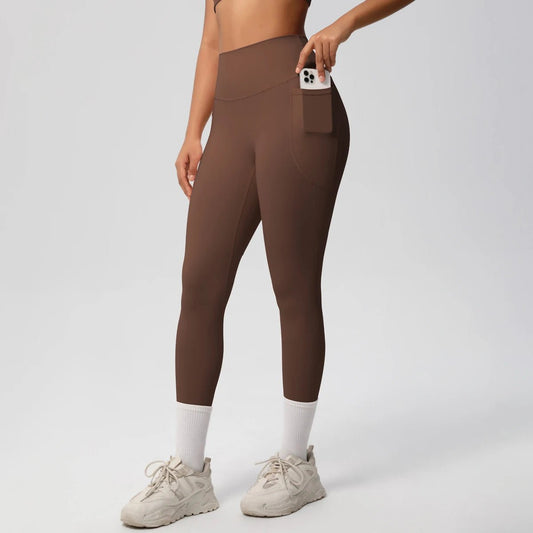 High Waist Women's Leggings Stretch Yoga Pants Tights With Pockets Push Up Fitness Running Sportswear Solid Color Pants - Mandotos International