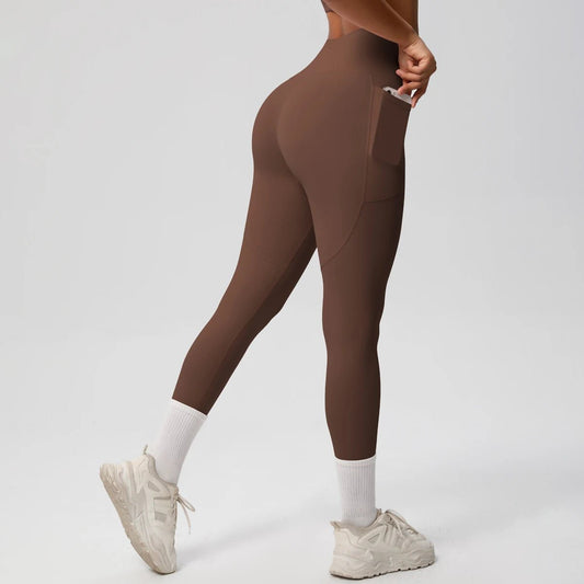 High Waist Women's Leggings Stretch Yoga Pants Tights With Pockets Push Up Fitness Running Sportswear Solid Color Pants - Mandotos International
