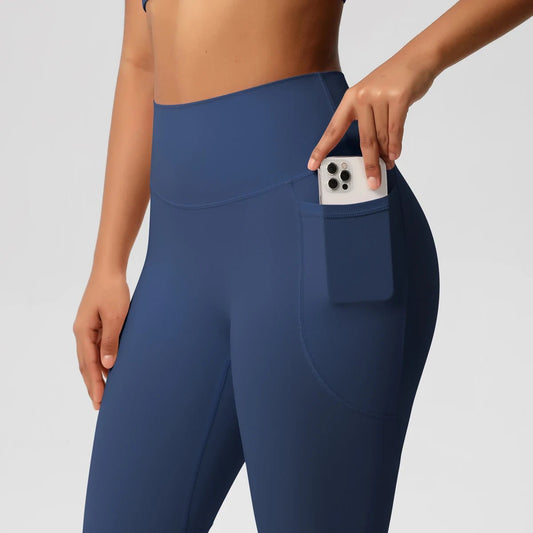 High Waist Women's Leggings Stretch Yoga Pants Tights With Pockets Push Up Fitness Running Sportswear Solid Color Pants - Mandotos International