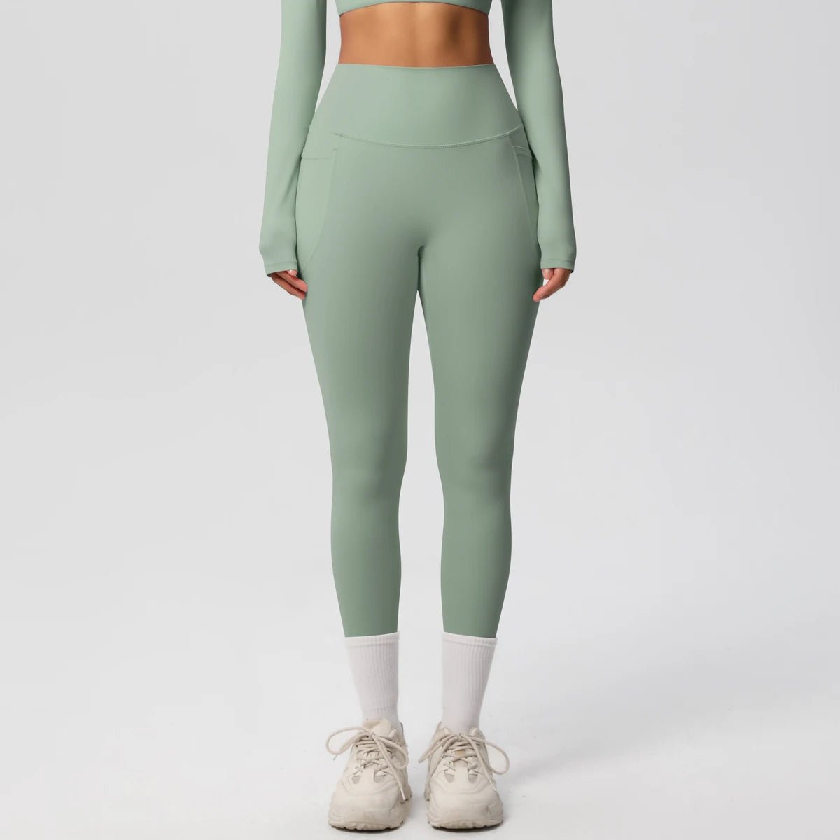 High Waist Women's Leggings Stretch Yoga Pants Tights With Pockets Push Up Fitness Running Sportswear Solid Color Pants - Mandotos International