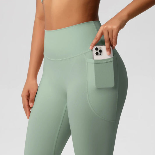 High Waist Women's Leggings Stretch Yoga Pants Tights With Pockets Push Up Fitness Running Sportswear Solid Color Pants - Mandotos International