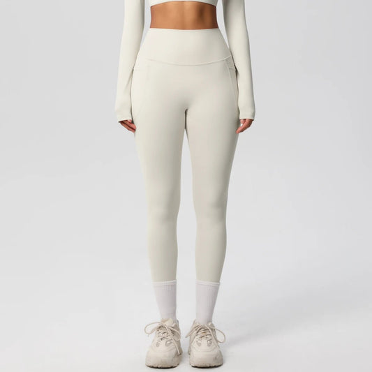 High Waist Women's Leggings Stretch Yoga Pants Tights With Pockets Push Up Fitness Running Sportswear Solid Color Pants - Mandotos International
