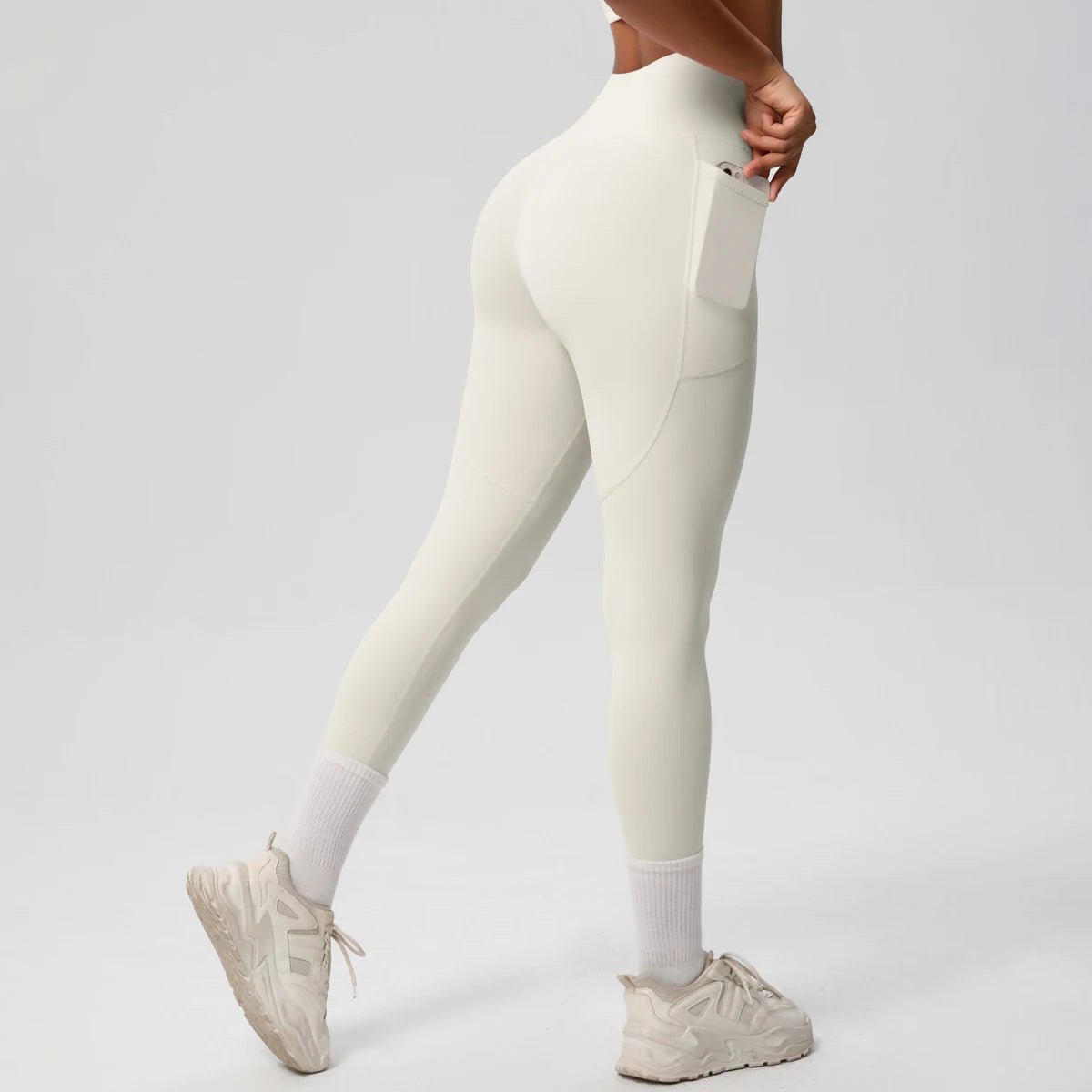 High Waist Women's Leggings Stretch Yoga Pants Tights With Pockets Push Up Fitness Running Sportswear Solid Color Pants - Mandotos International