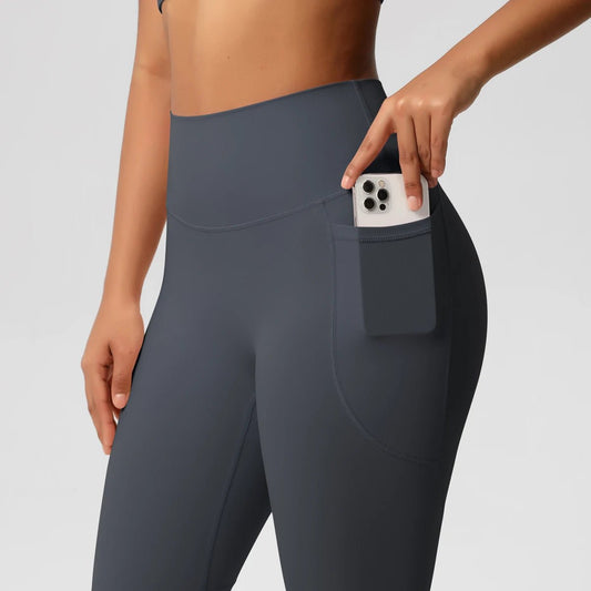 High Waist Women's Leggings Stretch Yoga Pants Tights With Pockets Push Up Fitness Running Sportswear Solid Color Pants - Mandotos International