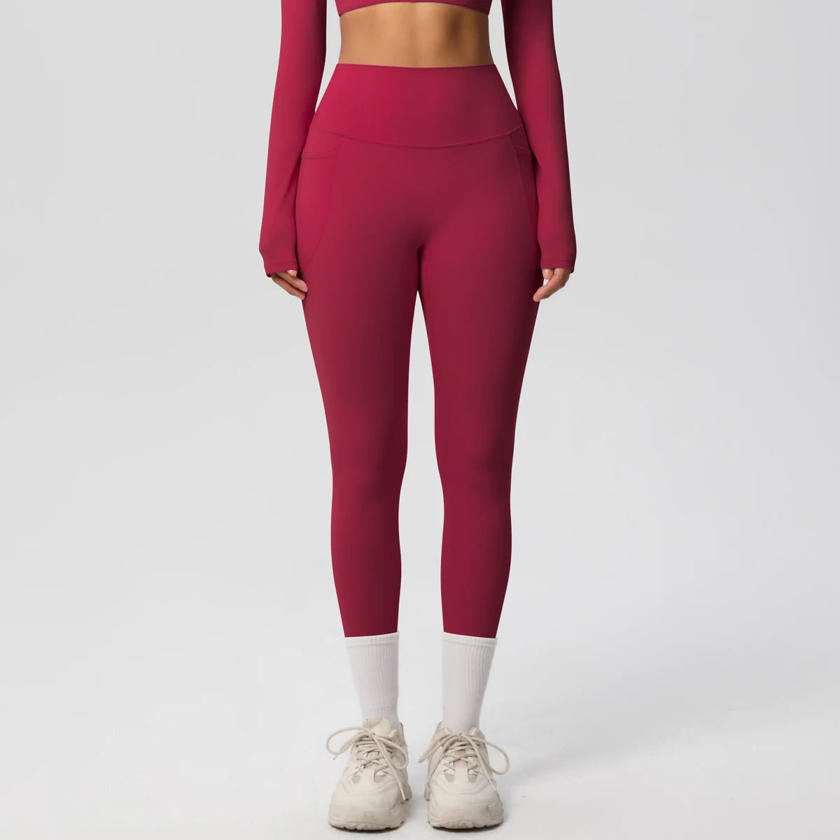 High Waist Women's Leggings Stretch Yoga Pants Tights With Pockets Push Up Fitness Running Sportswear Solid Color Pants - Mandotos International