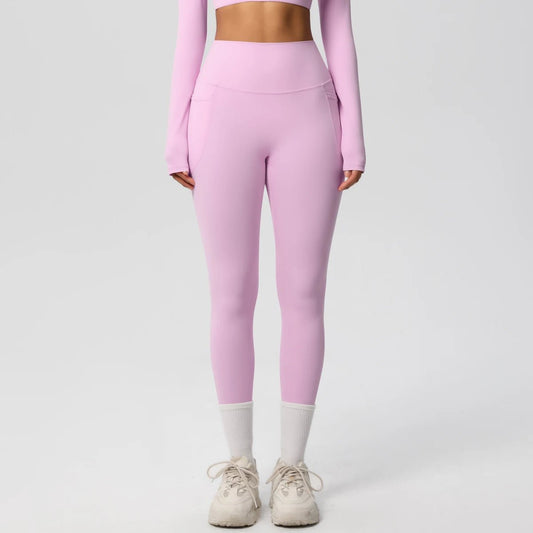High Waist Women's Leggings Stretch Yoga Pants Tights With Pockets Push Up Fitness Running Sportswear Solid Color Pants - Mandotos International