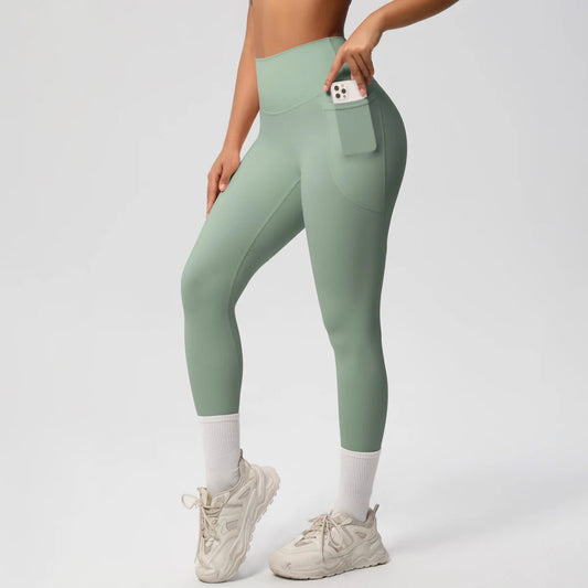 High Waist Women's Leggings Stretch Yoga Pants Tights With Pockets Push Up Fitness Running Sportswear Solid Color Pants - Mandotos International
