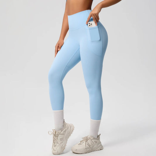 High Waist Women's Leggings Stretch Yoga Pants Tights With Pockets Push Up Fitness Running Sportswear Solid Color Pants - Mandotos International