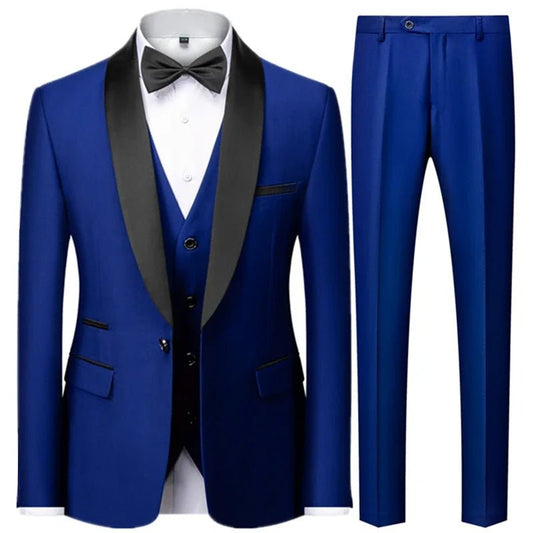 Large size men's three-piece suit by MANDOTOS INTERNATIONAL, slim fit style, perfect for autumn wedding parties.