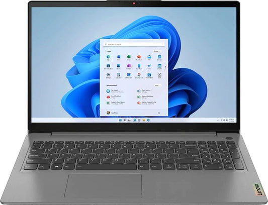 Lenovo Ideapad 3i 15.6-inch FHD touchscreen laptop displaying a sleek black design and keyboard layout.