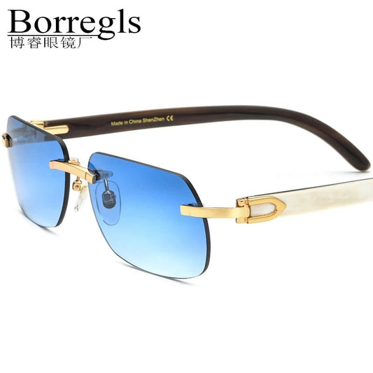Luxury Buffalo Horn sunglasses for men and women by MANDOTOS INTERNATIONAL, stylish and elegant with dark tinted lenses.