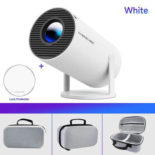 Mandotos International Magcubic Pro 4K Android 11 projector with dual WiFi 6 and Bluetooth 5.0, suitable for home cinema and outdoor use.