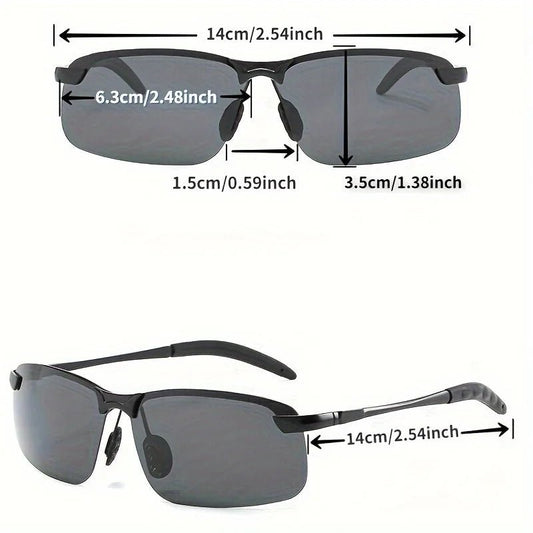 Men's black metal framed sunglasses with TAC lenses, stylish for day and night driving, ideal for daily leisure wear.