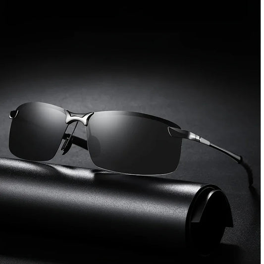 Men's black metal framed fashion sunglasses with TAC lenses, suitable for day and night driving, stylish for daily leisure.