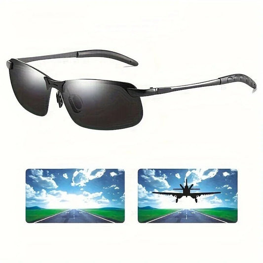 Men's black metal framed sunglasses with TAC lenses, stylish for day and night driving and casual daily wear.