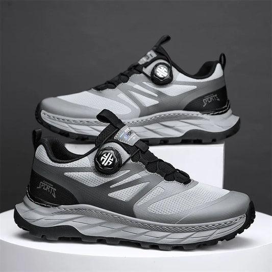 Men's breathable mesh summer running shoes and outdoor hiking sneakers by MANDOTOS INTERNATIONAL, featuring lightweight design and athletic style.