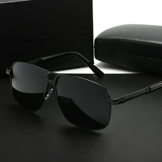 Men's large black-to-red gradient TAC lens sunglasses with full-rim iron frame, polished finish and easy-clean lens surface.