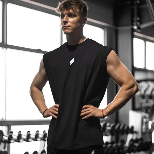 Men's quick-drying sleeveless fitness shirt with mesh panels, ideal for summer basketball and active workouts by MANDOTOS INTERNATIONAL.