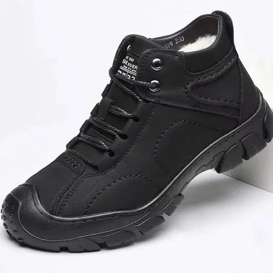 Men's waterproof winter ankle boots by MANDOTOS INTERNATIONAL with non-slip soles, designed for work and outdoor winter wear.