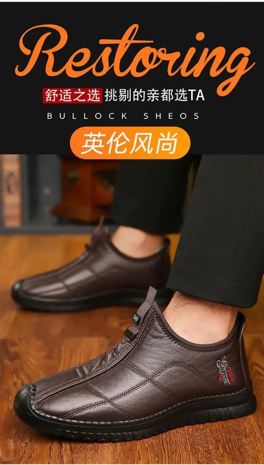 Men's winter waterproof non-slip platform work boots by MANDOTOS INTERNATIONAL, size 38-48, with sturdy sole and insulated design.
