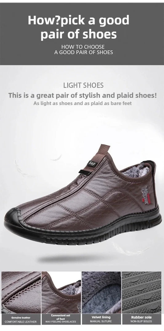 Men's winter waterproof non-slip platform work boots by MANDOTOS INTERNATIONAL, size 38-48, showing sturdy design and slip-resistant soles.