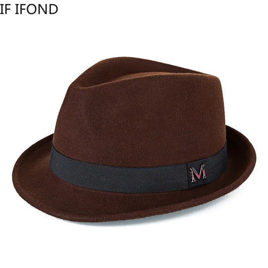 Men Winter Thick Warm Felt Fedora Hats Wool Gentleman Jazz Cap Homburg Male Classical Narrow Brim Top Hat - MANDOTOS INTERNATIONAL