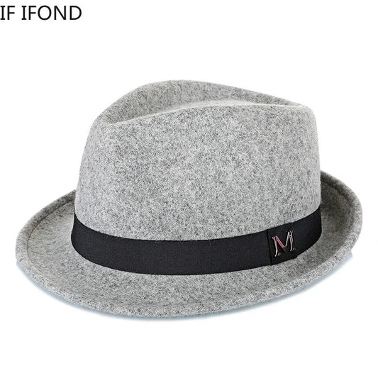 Men Winter Thick Warm Felt Fedora Hats Wool Gentleman Jazz Cap Homburg Male Classical Narrow Brim Top Hat - MANDOTOS INTERNATIONAL