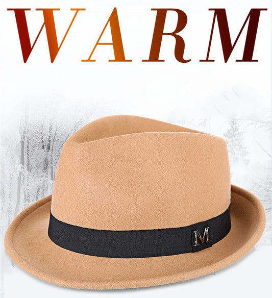 Men Winter Thick Warm Felt Fedora Hats Wool Gentleman Jazz Cap Homburg Male Classical Narrow Brim Top Hat - MANDOTOS INTERNATIONAL