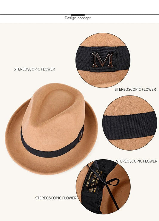 Men Winter Thick Warm Felt Fedora Hats Wool Gentleman Jazz Cap Homburg Male Classical Narrow Brim Top Hat - MANDOTOS INTERNATIONAL