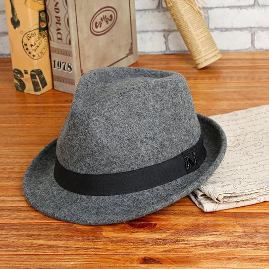 Men Winter Thick Warm Felt Fedora Hats Wool Gentleman Jazz Cap Homburg Male Classical Narrow Brim Top Hat - MANDOTOS INTERNATIONAL