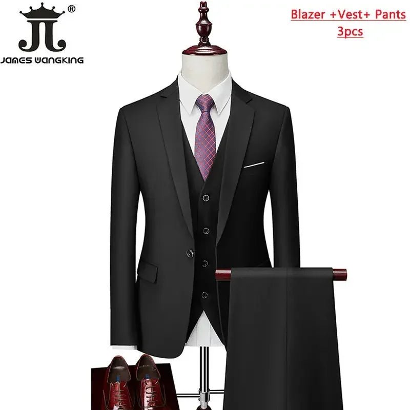 Mens 3-Piece Business Suit Set: Jacket, Vest, Pants - Various Sizes & Colors - MANDOTOS INTERNATIONAL