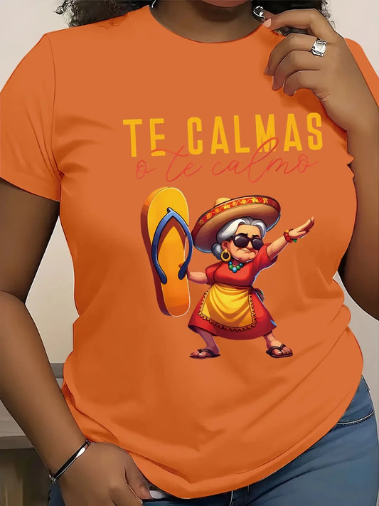 Women's Mexican Mama print T-shirt with short sleeves, round neck, polyester knit fabric, casual fit, by MANDOTOS INTERNATIONAL.