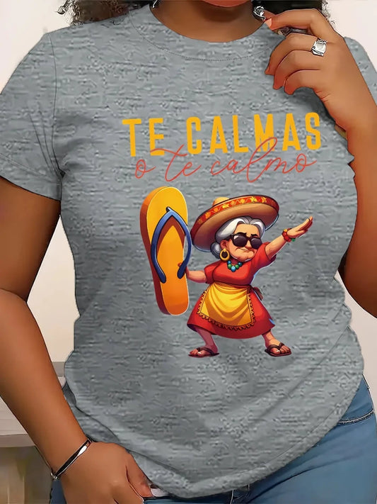 Women's Mexican Mama print T-shirt by MANDOTOS INTERNATIONAL, casual short sleeves, round neck, polyester knit fabric, regular fit.