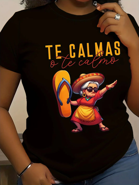 Mexican Mama print women's T-shirt with short sleeves, round neck, casual fit, made of polyester knit fabric.