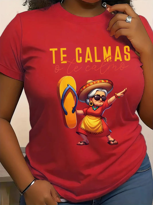 Women’s Mexican Mama print T-shirt by MANDOTOS INTERNATIONAL, short sleeve, round neck, casual fit, polyester knit fabric.