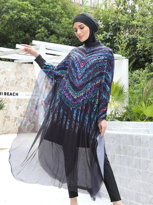 Mandotos International modest coverage Muslim burkini with full-coverage swimsuit design, suitable for middle-aged women, stylish and functional.
