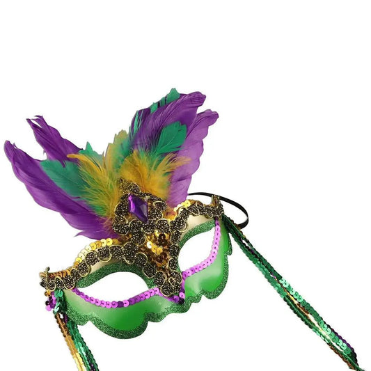 Mandotos International peacock feather masquerade mask with hollow design, plastic carnival mask for nightclub and party events
