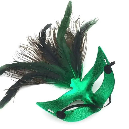 Mandotos International peacock feather masquerade mask with hollow-out design, plastic carnival mask for nightclubs and parties.