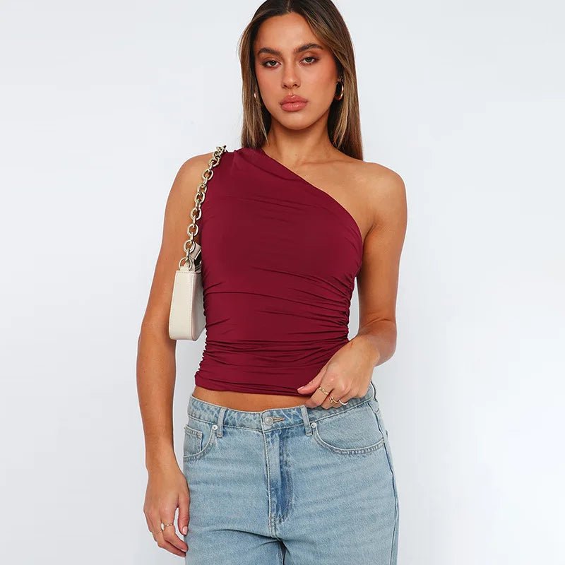 One Shoulder Backless Tank Top - Candy Color Sleeveless Casual T-Shirt - MANDOTOS INTERNATIONAL