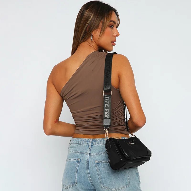 One Shoulder Backless Tank Top - Candy Color Sleeveless Casual T-Shirt - MANDOTOS INTERNATIONAL