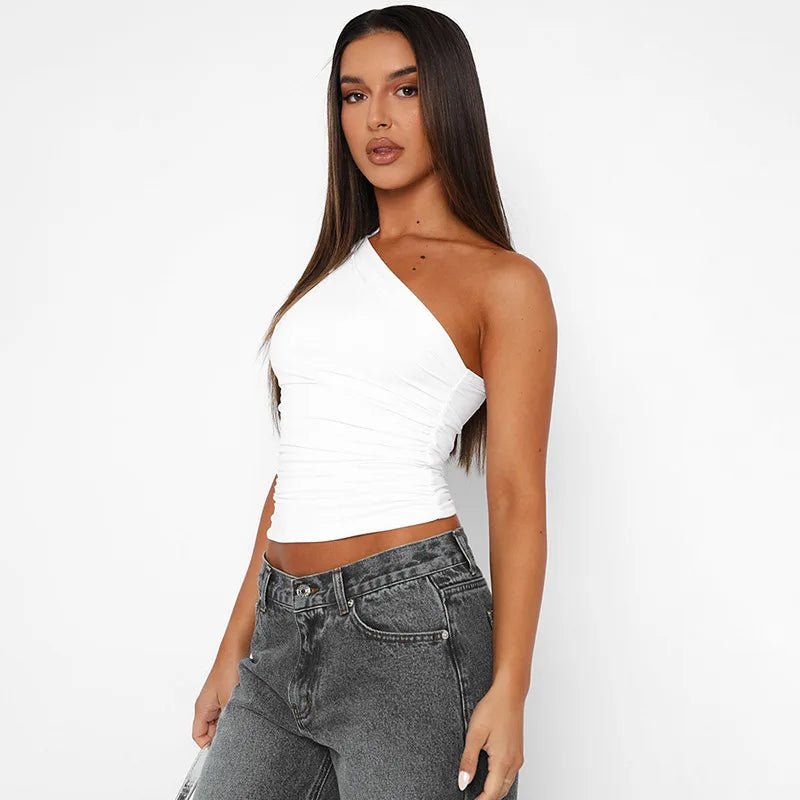 One Shoulder Backless Tank Top - Candy Color Sleeveless Casual T-Shirt - MANDOTOS INTERNATIONAL