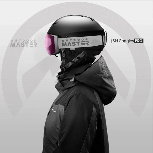 OutdoorMaster ski goggles with full-coated spherical lenses by MANDOTOS INTERNATIONAL, featuring a sleek design and adjustable straps.