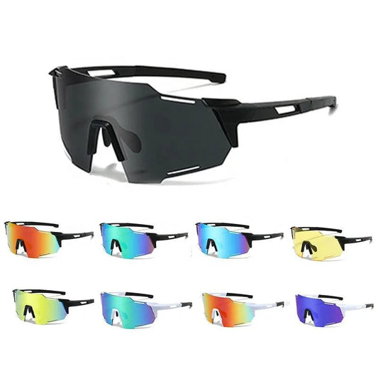 Mandotos International PC cycling sunglasses with adjustable nose clip, UV400 protection, windproof design, ideal for bike rides.